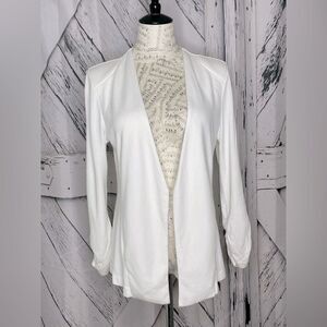 Tart Collection Open Front Knit Cardigan Padded Shoulders Jacket White M